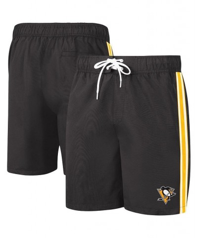 Men's Black and Gold Pittsburgh Penguins Sand Beach Swim Shorts $28.04 Swimsuits