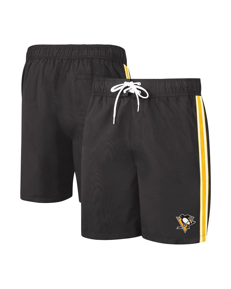 Men's Black and Gold Pittsburgh Penguins Sand Beach Swim Shorts $28.04 Swimsuits