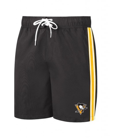 Men's Black and Gold Pittsburgh Penguins Sand Beach Swim Shorts $28.04 Swimsuits