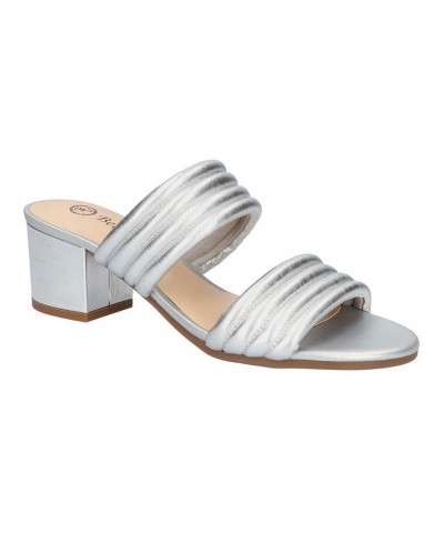 Women's Georgette Heeled Sandals Silver $40.00 Shoes