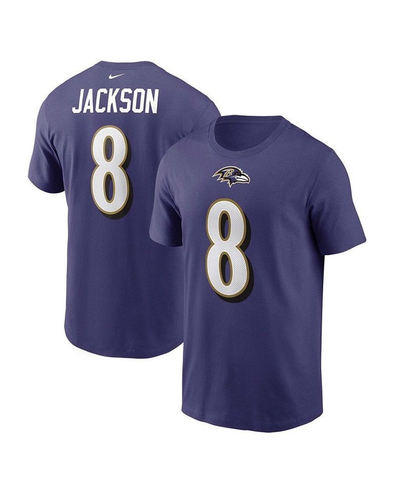 Men's Lamar Jackson Purple Baltimore Ravens Name and Number T-shirt $26.49 T-Shirts