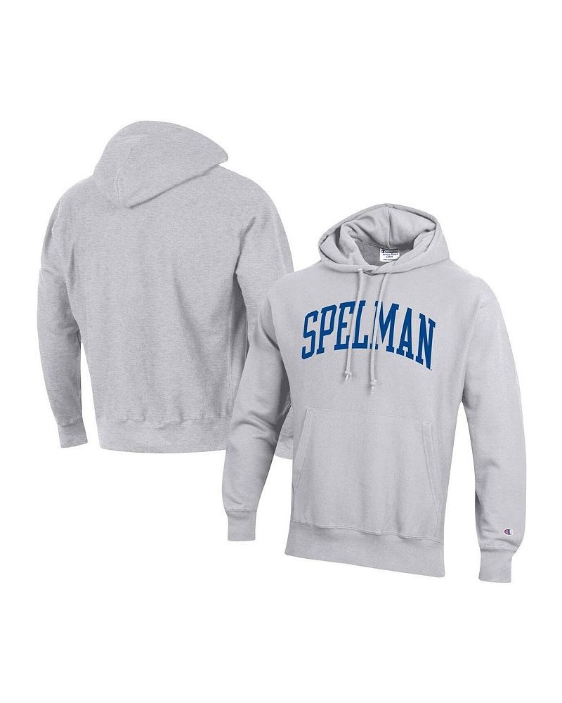 Men's Gray Spelman College Jaguars Tall Arch Pullover Hoodie $40.85 Sweatshirt