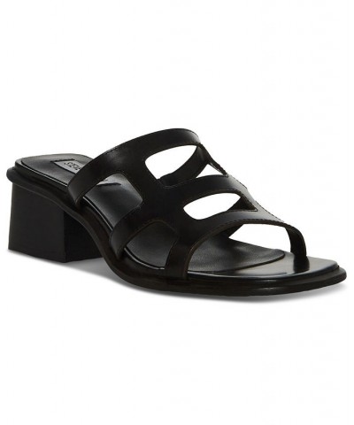 Women's Princess Caged Block-Heel City Sandals Black $49.05 Shoes