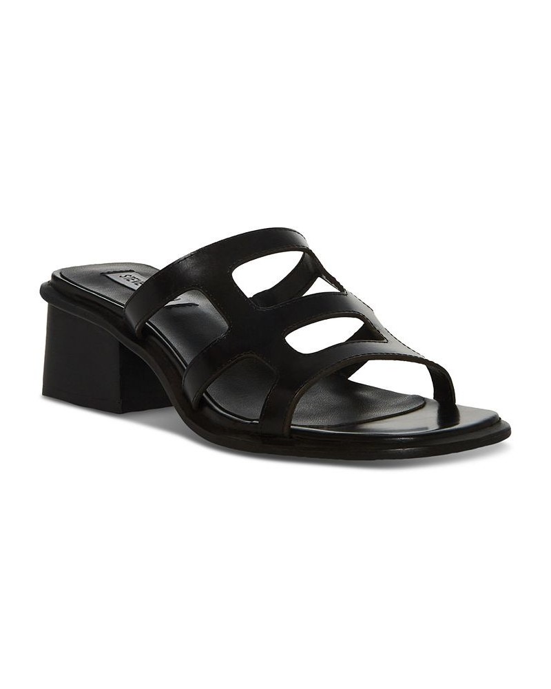 Women's Princess Caged Block-Heel City Sandals Black $49.05 Shoes