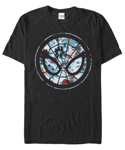 Men's Spiderman Floral Short Sleeve Crew T-shirt Black $19.59 T-Shirts