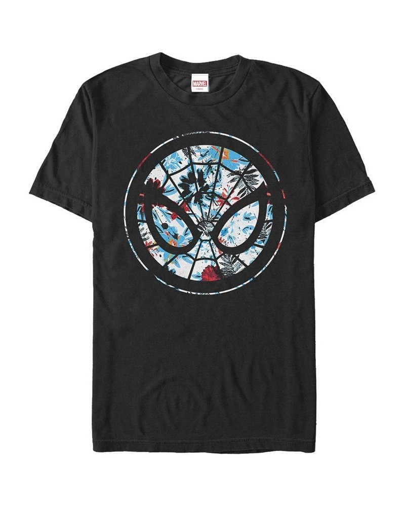 Men's Spiderman Floral Short Sleeve Crew T-shirt Black $19.59 T-Shirts