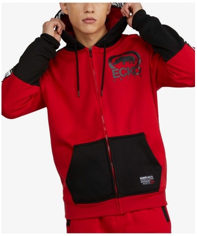 Men's Basic Blocked Tape Hoodie Red $44.00 Sweatshirt