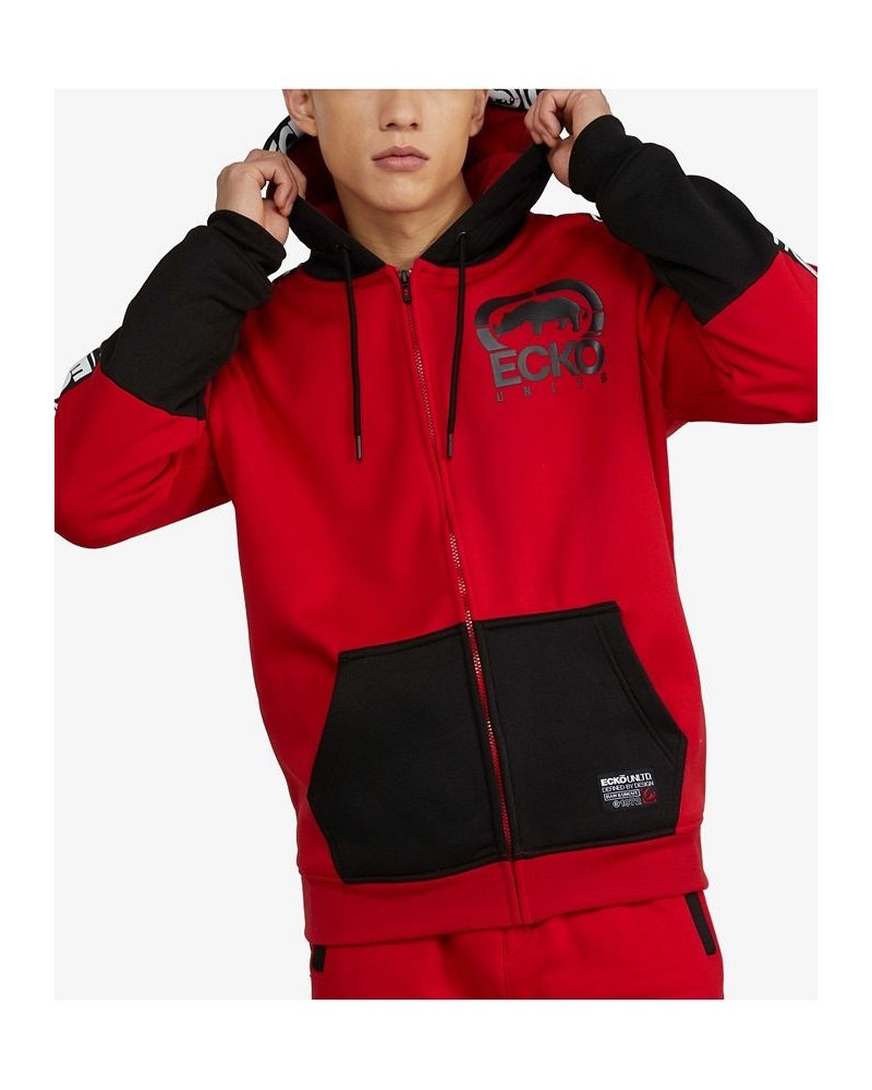 Men's Basic Blocked Tape Hoodie Red $44.00 Sweatshirt