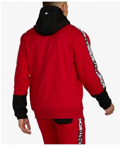 Men's Basic Blocked Tape Hoodie Red $44.00 Sweatshirt