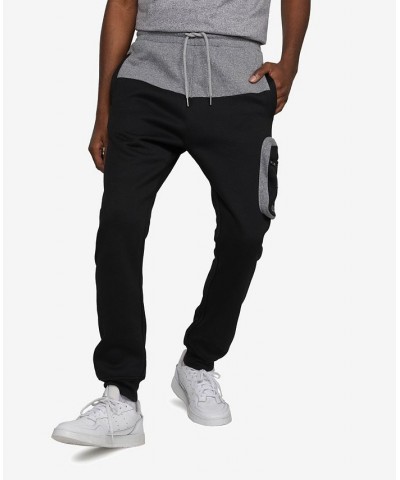 Men's Big and Tall Top Block Cargo Fleece Joggers Black $36.04 Pants