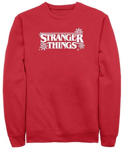 Men's Stranger Things Stranger Snowflakes Logo Crew Fleece Pullover Red $30.77 Sweatshirt