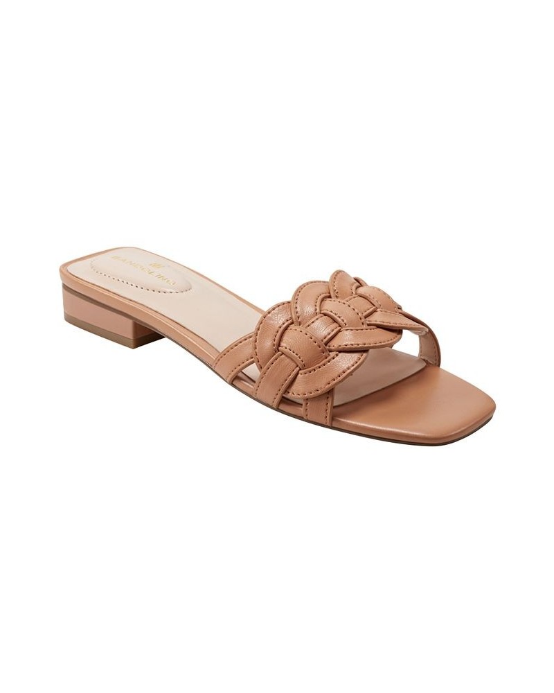 Women's Manto Slip-on Square Toe Low Block Heel Sandals Tan/Beige $40.29 Shoes