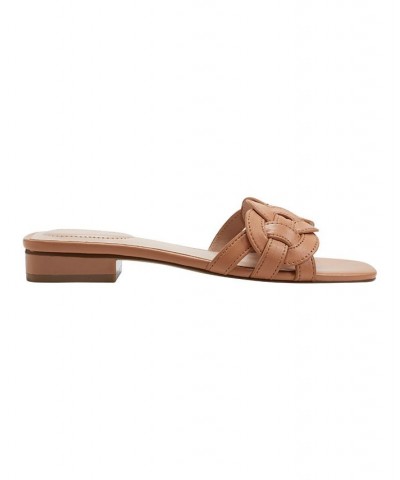 Women's Manto Slip-on Square Toe Low Block Heel Sandals Tan/Beige $40.29 Shoes