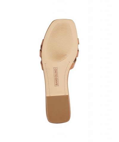 Women's Manto Slip-on Square Toe Low Block Heel Sandals Tan/Beige $40.29 Shoes