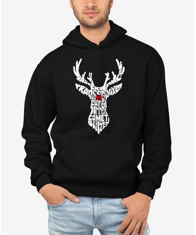 Men's Santa's Reindeer Word Art Hooded Sweatshirt Black $28.20 Sweatshirt