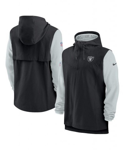 Men's Black and Silver Las Vegas Raiders Sideline Player Quarter-Zip Hoodie Jacket $37.72 Jackets