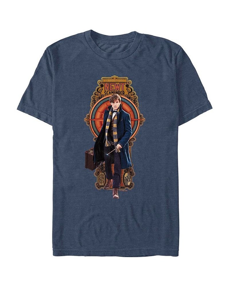 Men's Fantastic Beasts and Where to Find Them Newt Deco Short Sleeve T-shirt Blue $19.94 T-Shirts