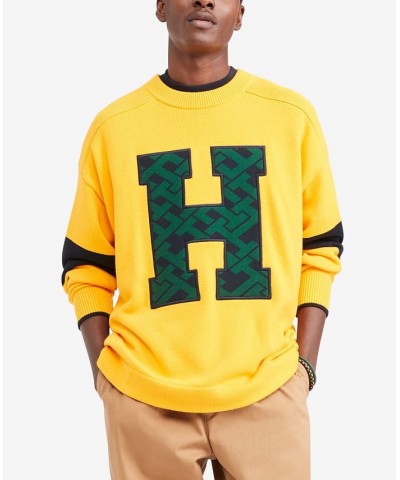 Men's Varsity-Style Monogram Crewneck Sweater Gold $33.23 Sweaters