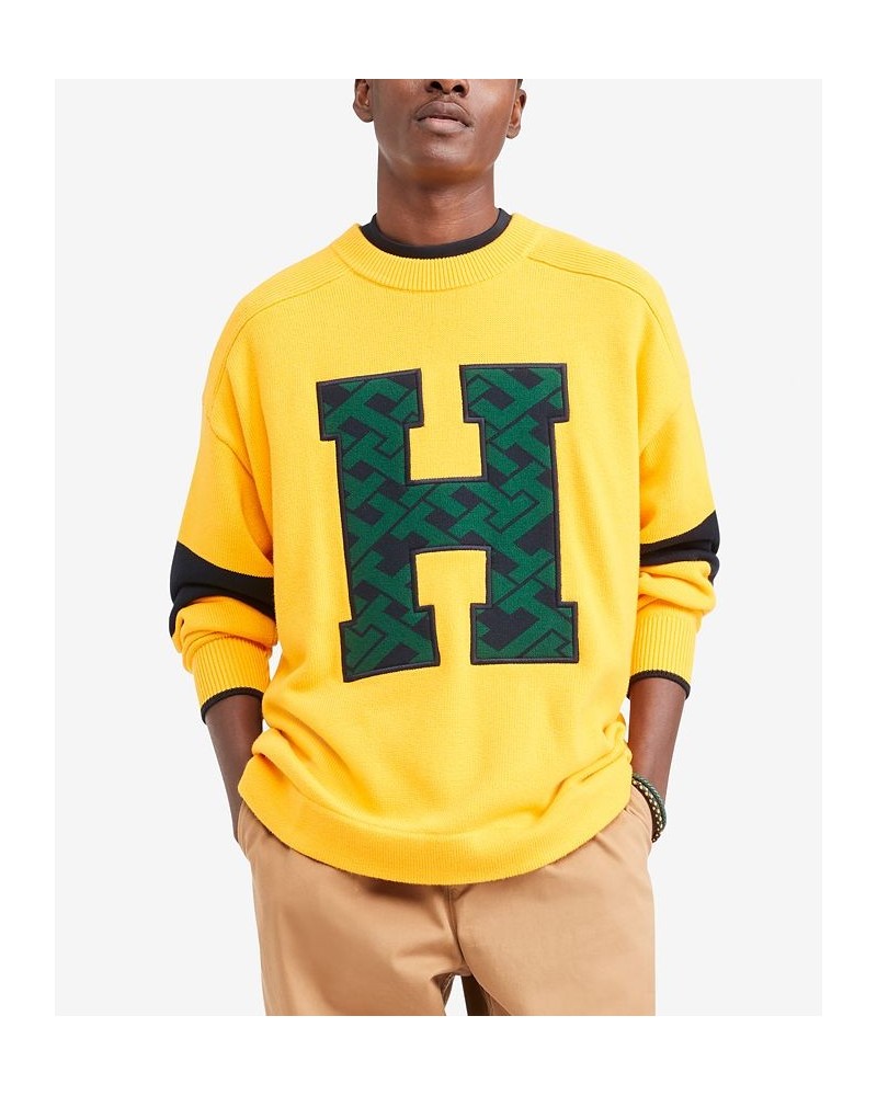 Men's Varsity-Style Monogram Crewneck Sweater Gold $33.23 Sweaters