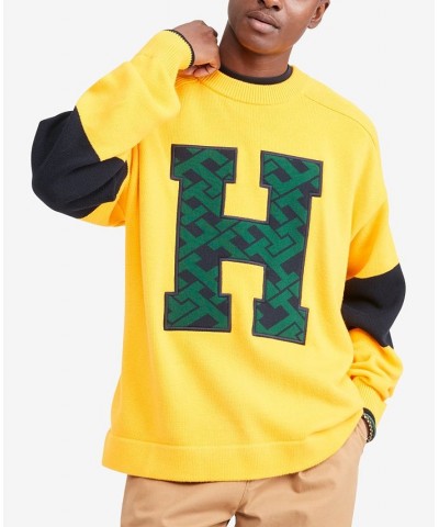 Men's Varsity-Style Monogram Crewneck Sweater Gold $33.23 Sweaters