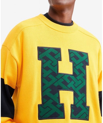 Men's Varsity-Style Monogram Crewneck Sweater Gold $33.23 Sweaters