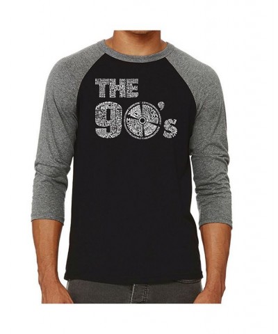 90's Men's Raglan Word Art T-shirt Gray $21.60 T-Shirts