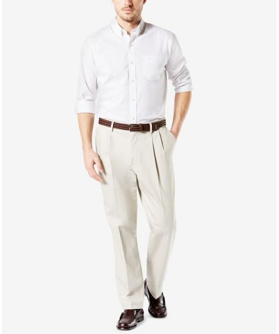 Men's Signature Lux Cotton Classic Fit Pleated Creased Stretch Khaki Pants White $29.40 Pants