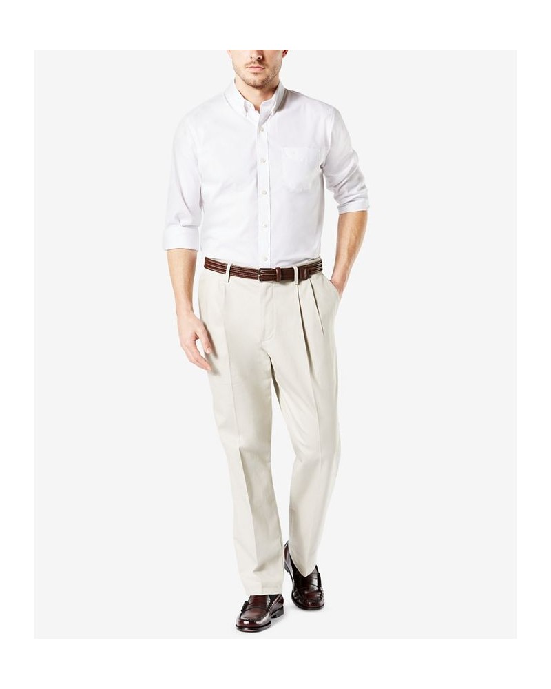 Men's Signature Lux Cotton Classic Fit Pleated Creased Stretch Khaki Pants White $29.40 Pants