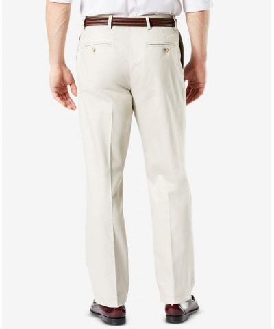 Men's Signature Lux Cotton Classic Fit Pleated Creased Stretch Khaki Pants White $29.40 Pants