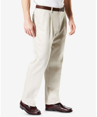 Men's Signature Lux Cotton Classic Fit Pleated Creased Stretch Khaki Pants White $29.40 Pants