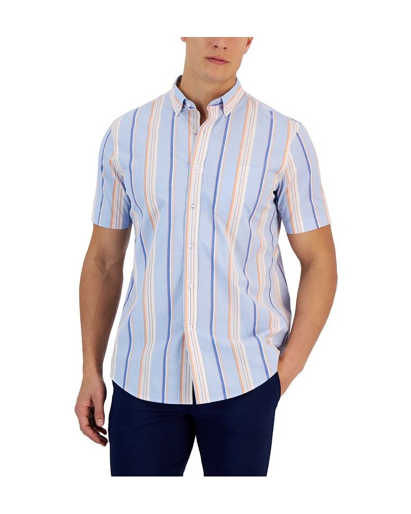 Flamingo Short Sleeve Button-Down Striped Pattern Shirt Blue $17.58 Shirts