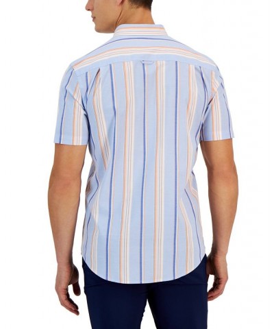 Flamingo Short Sleeve Button-Down Striped Pattern Shirt Blue $17.58 Shirts