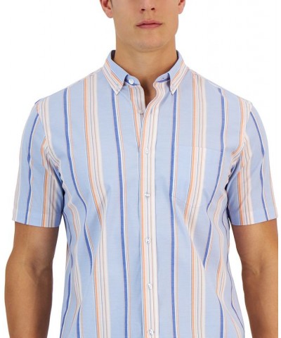 Flamingo Short Sleeve Button-Down Striped Pattern Shirt Blue $17.58 Shirts