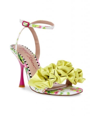 Women's Elmira Ruffled Floral Heel Sandals Citron Multi $51.48 Shoes