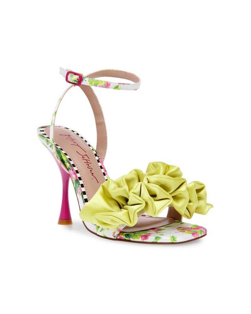 Women's Elmira Ruffled Floral Heel Sandals Citron Multi $51.48 Shoes