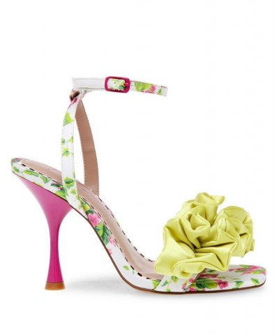 Women's Elmira Ruffled Floral Heel Sandals Citron Multi $51.48 Shoes