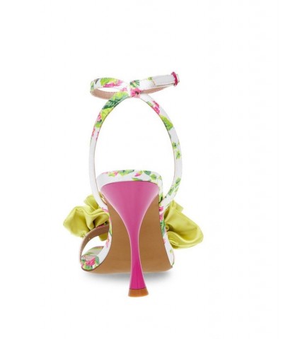 Women's Elmira Ruffled Floral Heel Sandals Citron Multi $51.48 Shoes