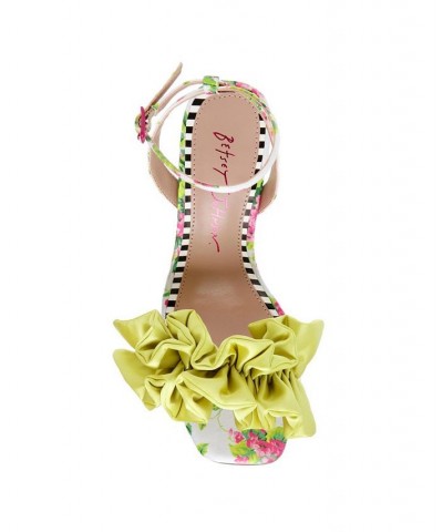 Women's Elmira Ruffled Floral Heel Sandals Citron Multi $51.48 Shoes