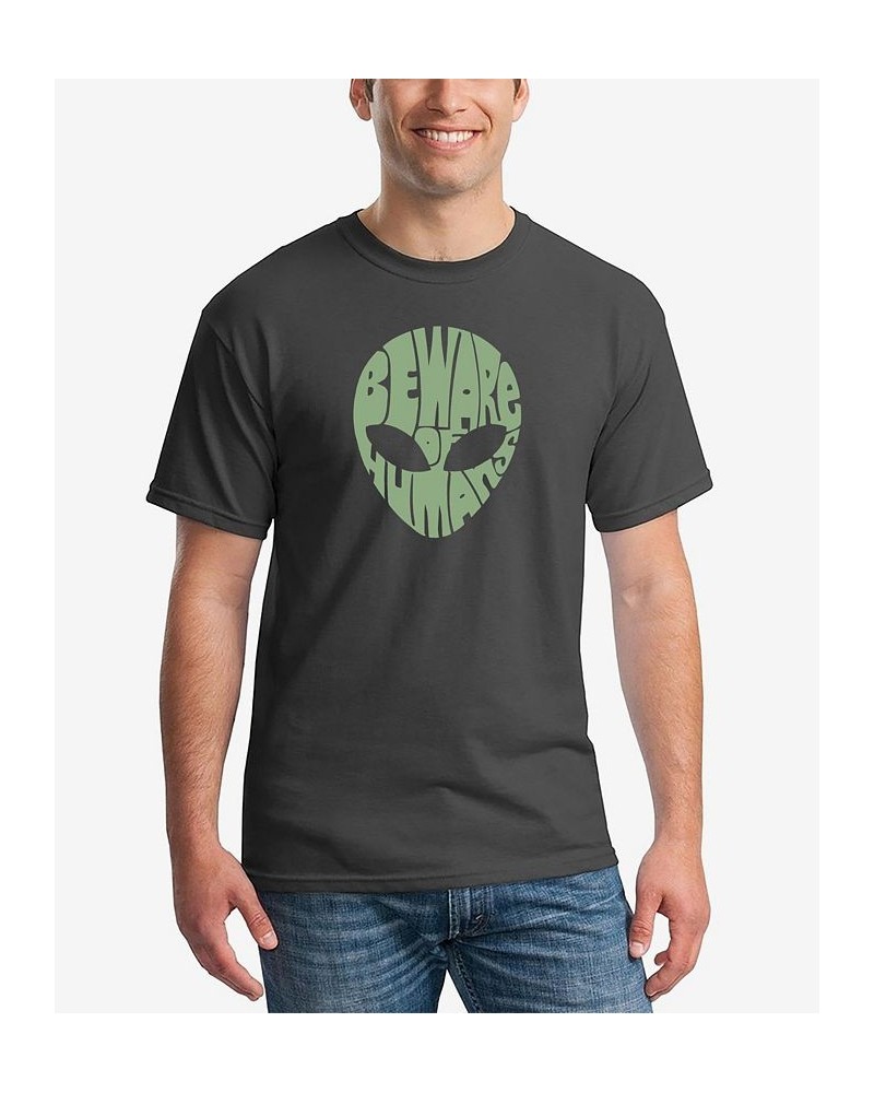 Men's Beware of Humans Word Art Short Sleeve T-shirt Gray $18.19 T-Shirts