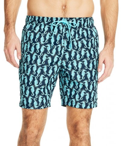 Men's Quick-Dry Seahorse-Print 8" Swim Trunks Blue $25.15 Swimsuits