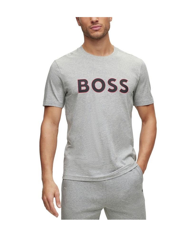 BOSS Men's Crew-Neck T-shirt in Cotton Jersey with Logo Print Gray $31.98 T-Shirts