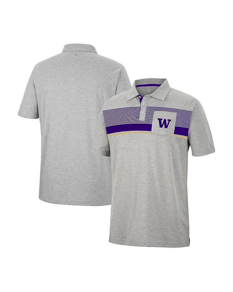 Men's Heathered Gray Washington Huskies Golfer Pocket Polo Shirt $31.89 Polo Shirts