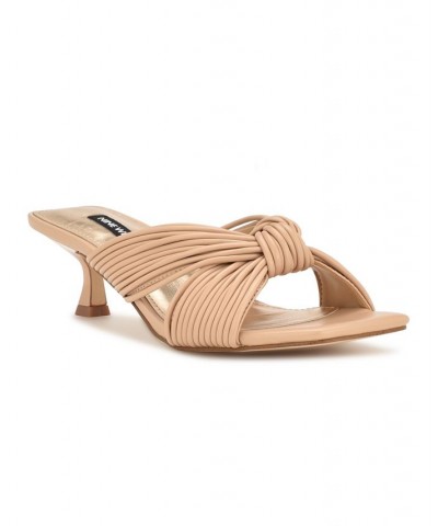 Women's Dafidil Kitten Heeled Strappy Sandals Tan/Beige $44.55 Shoes