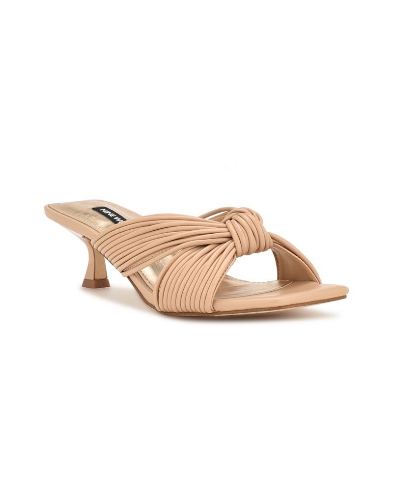 Women's Dafidil Kitten Heeled Strappy Sandals Tan/Beige $44.55 Shoes