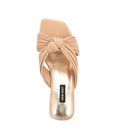 Women's Dafidil Kitten Heeled Strappy Sandals Tan/Beige $44.55 Shoes