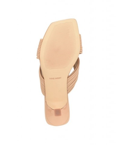 Women's Dafidil Kitten Heeled Strappy Sandals Tan/Beige $44.55 Shoes