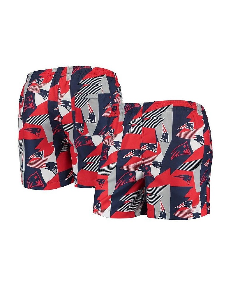 Men's Navy and Red New England Patriots Geo Print Swim Trunks $20.80 Swimsuits