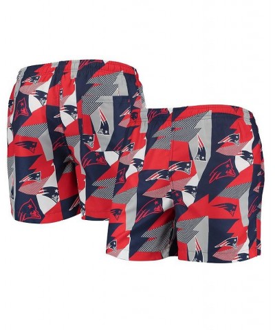 Men's Navy and Red New England Patriots Geo Print Swim Trunks $20.80 Swimsuits