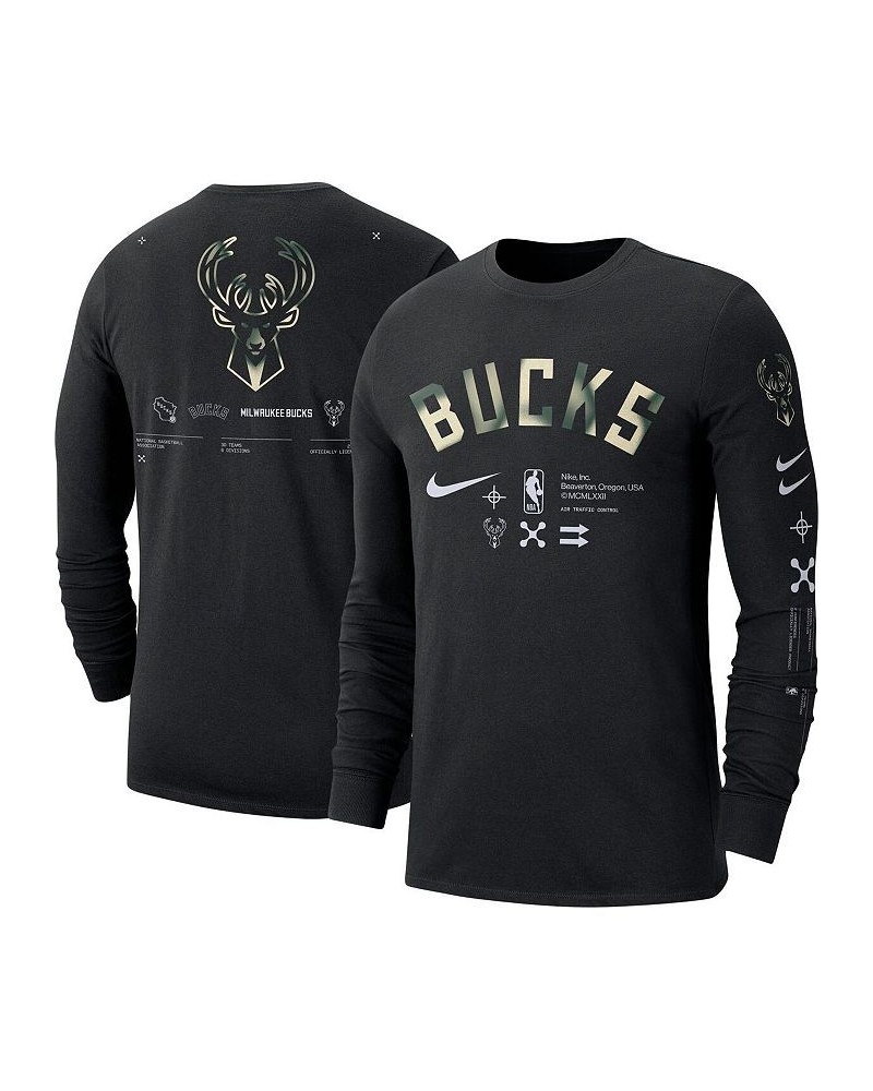 Men's Black Milwaukee Bucks Essential Air Traffic Control Long Sleeve T-shirt $21.31 T-Shirts