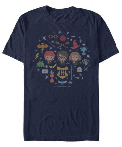 Men's Needlepoint Friends Short Sleeve Crew T-shirt Blue $15.40 T-Shirts